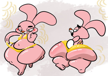 anthro big_butt bikini blush buckteeth butt clothing female half-closed_eyes huge_butt huge_hips huge_thighs looking_at_viewer looking_back narrowed_eyes open_mouth pink_body solo swimwear teeth thick_thighs two-piece_swimsuit wide_hips raknytro cartoon_network golden_week the_amazing_world_of_gumball anais_watterson lagomorph leporid mammal rabbit absurd_res hi_res