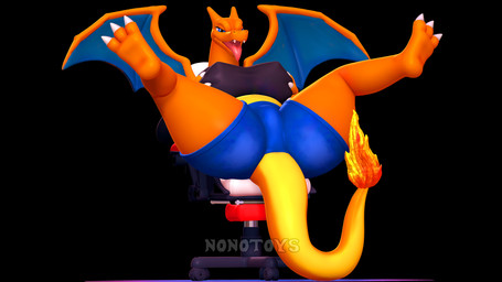 anthro big_breasts big_butt bottomwear breast_squish breasts butt chair claws clothing denim denim_bottomwear denim_clothing fangs female figurine fire furniture gaming_chair hand_on_breast holding_breast jeans legs_in_air looking_pleasured open_mouth orange_body pants pillow solo spread_legs spreading squish tail teeth tongue tongue_out wings yellow_body nonotoys mythology nintendo pokemon charizard dragon generation_1_pokemon mythological_creature mythological_scalie pokemon_(species) scalie 16:9 3d_(artwork) absurd_res digital_media_(artwork) hi_res widescreen
