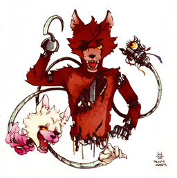 anthro clothing duo eyebrows female fingers fur gloves gold_(metal) gold_tooth handwear hook inner_ear_fluff machine male pink_body pink_fur red_body red_fur ribbons simple_background teeth tuft white_background white_body white_fur gabipaciulo five_nights_at_freddy's five_nights_at_freddy's_2 scottgames foxy_(fnaf) mangle_(fnaf) animatronic canid canine fox mammal robot 2015 hi_res signature