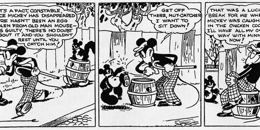 anthro cane clothed clothing day dialogue fence fingers footwear gloves group handwear hat headgear headwear male open_mouth outside pain plant running shoes standing tail text tree walking whiskers earl_duvall floyd_gottfredson disney public_domain mickey_mouse mister_slicker sheriff_bill_goat squeaky_(mickey_mouse) bovid caprine goat mammal mouse murid murine rodent sciurid tree_squirrel 1930 20th_century absurd_res ancient_art black_and_white comic dated english_text hi_res long_image monochrome wide_image