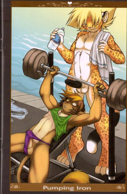 4_toes anthro anthro_on_anthro athletic balls biceps black_body black_fur black_nose black_penis black_skin blonde_hair bottle brown_hair claws clothed clothing container duo erection erection_under_clothing exercise feet freckles fur genitals hair hindpaw holding_object interspecies male male/male markings multicolored_hair nude open_mouth orange_body orange_fur paws pecs penis public seductive shirt speedo spots swimming_pool swimwear tan_body tan_fur tenting toes topwear towel two_tone_hair underwear water water_bottle weightlifting weights white_body white_fur workout gunmouth abraham_roddenbury dowel_roddenbury felid jaguar lion mammal pantherine