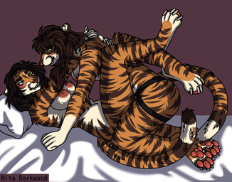 ambiguous_penetration anthro anthro_on_anthro anthro_penetrated anthro_penetrating anthro_penetrating_anthro bed_sheet bedding breasts daughter_penetrating_mother duo female female/female female_anthro female_penetrated female_penetrating female_penetrating_female from_front_position leg_wrap lying missionary_position nipples nude nude_anthro nude_female on_back penetration pillow sex strapon wrapped_missionary_position nita_darkwood park_jin_hwa park_yun_hee felid mammal pantherine tiger hi_res daughter_(lore) incest_(lore) mother_(lore) mother_and_child_(lore) mother_and_daughter_(lore) parent_(lore) parent_and_child_(lore) parent_and_daughter_(lore)