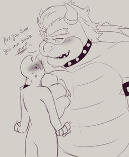 2_horns 4_fingers ambiguous_gender ambiguous_humanoid anthro armband bald biped black_armband black_collar blush blush_lines blushing_profusely claws closed_smile collar curved_horn duo eyebrows eyeless finger_claws fingers fist flirting grey_body grey_claws grey_eyebrows grey_eyes grey_hair grey_horn grey_scales grey_sclera grey_spikes grey_teeth hair horn interspecies king larger_anthro larger_male lidded_eyes looking_down looking_down_at_another male male/ambiguous male_anthro motion_lines mouth_closed no_pupils noseless nude nude_ambiguous nude_humanoid open_mouth open_smile royalty scales sharp_teeth shell short_hair size_difference smaller_ambiguous smaller_humanoid smile smiling_at_another spiked_armband spiked_collar spiked_shell spikes spikes_(anatomy) standing straight_arms teeth thick_eyebrows wobbly_mouth feeniroir mario_bros nintendo bowser humanoid koopa scalie 14:17 2024 absurd_res digital_drawing_(artwork) digital_media_(artwork) english_description greyscale hi_res monochrome sketch spanish_description