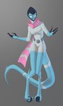 2_toes 3_fingers armor biped blue_body blue_scales blue_skin bodysuit breasts claws clothed clothing digitigrade empty_eyes facial_markings feet female fingers fully_clothed head_markings headgear helmet lips markings no_irises no_pupils not_furry pink_scarf scales scarf simple_background skinsuit smile solo spikes spikes_(anatomy) tight_clothing toes wheel white_bodysuit white_clothing white_skinsuit lumen_fox ben_10 cartoon_network fan_character x-s_(lumen_fox) alien alien_humanoid humanoid kineceleran absurd_res digital_media_(artwork) hi_res signature