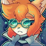 anthro biped choker clothed clothing coat eyewear femboy fur glasses glistening glowing hair jewelry lab_coat male messy_hair necklace night outside round_glasses serious serious_face simple_background sky solo space star starry_sky topwear nagifur nagi_(nagifur) 1:1 digital_media_(artwork) low_res pixel_(artwork) portrait
