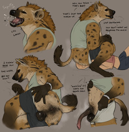 anal anatomically_correct anatomically_correct_genitalia anatomically_correct_penis animal_genitalia animal_penis anthro anus backsack balls black_balls black_lips bodily_fluids bottomwear bottomwear_down bracelet brown_body brown_fur butt cigarette claws clothed clothing dialogue dominant dominant_anthro duo ear_piercing facesitting fur genitals human_on_anthro hyaenid_penis interspecies jewelry lips male male/male mane markings multicolored_body multicolored_fur multicolored_penis muscular muscular_anthro musk musk_cloud musky_butt musky_penis open_mouth oral partially_clothed penis piercing presenting presenting_anus presenting_hindquarters profanity rimming scar sex shirt shorts shorts_down simple_background sitting_on_another size_difference slur smelly smelly_penis smoking smoking_cigarette spots spotted_body spotted_fur spread_anus spread_butt spreading sweat sweaty_butt tan_body tan_fur tank_top teeth text thick_bottom_lip tongue topwear underwear sepulte human hyena mammal spotted_hyena english_text hi_res signature