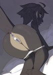 anthro anus beak black_body black_hair black_tail butt clothed clothed_anthro clothed_female clothing female genitals hair inside open_beak open_mouth panties panties_down pantsless pantsless_anthro pantsless_female partially_clothed partially_clothed_anthro partially_clothed_female pussy rear_view solo tail topwear underwear underwear_down yellow_eyes kaltespur avian bird 2025 digital_media_(artwork) hi_res