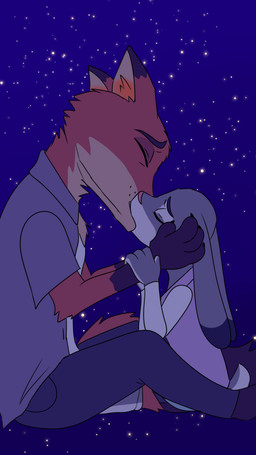 anthro claws duo eyes_closed female fur grey_body grey_fur hand_on_cheek holding_head holding_partner's_head kiss_on_lips kissing male orange_body orange_fur pointy_ears rabbit_ears romantic romantic_couple hahstudios disney zootopia judy_hopps nick_wilde canid canine european_rabbit fox lagomorph leporid mammal oryctolagus rabbit red_fox true_fox comic