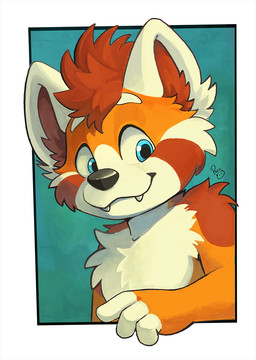 anthro black_nose blue_background blue_eyes cheek_tuft closed_smile facial_tuft fangs front_view fur glistening glistening_eyes hair logo looking_at_viewer male male_anthro messy_hair mouth_closed nude orange_body orange_fur red_hair short_hair simple_background smile solo teeth tuft white_body white_fur young young_anthro young_male pandapaco ailurid mammal red_panda artist_logo half-length_portrait hi_res portrait signature