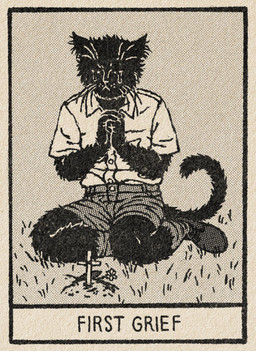 anthro black_body black_fur bodily_fluids bottomwear clasped_hands clothing collared_shirt cross dotted_background dress_shirt flower footwear fur grass grave grief hands_together kneeling legwear male monotone_body pattern_background plant praying sad shirt shoes shorts simple_background socks solo tears topwear whiskers danielpup domestic_cat felid feline felis mammal