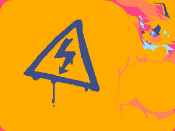 ambiguous_gender anthro belly belly_squish big_belly black_nose black_paint blush blush_stickers bodily_fluids cramped fangs foot_on_belly fur half-closed_eyes hand_on_belly hazard_symbol high_voltage_symbol huge_belly huge_thighs hyper hyper_belly narrowed_eyes neck_tuft open_mouth paint red_background simple_background solo squish sweat sweatdrop symbol teeth thick_thighs tuft yellow_body yellow_fur appleofmyshampoo nintendo pokemon eeveelution generation_1_pokemon jolteon pokemon_(species) 4:3 digital_media_(artwork) pixel_(artwork)