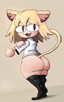 :3 big_butt blonde_hair breasts butt clothed clothing female hair inner_ear_fluff legwear pale_skin red_eyes simple_background small_breasts smile solo thick_thighs tuft superbinario tsukihime type-moon neco-arc animal_humanoid cat_humanoid felid felid_humanoid feline feline_humanoid humanoid mammal mammal_humanoid absurd_res hi_res