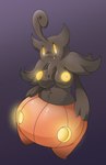 :3 ahoge anthro areola big_areola big_hands big_nipples black_body black_fur breasts chest_tuft clothed clothing eyelashes fangs female food fruit fur glowing glowing_areola glowing_eyes glowing_nipples hair holidays jack-o'-lantern nipples orange_body plant pumpkin simple_background teeth topless tuft wide_hips yellow_eyes pinkupinkish halloween nintendo pokemon bat elemental_creature flora_fauna generation_6_pokemon ghost mammal pokemon_(species) pumpkaboo spirit hi_res