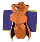 anthro big_breasts biped breasts cape clothed clothing female gloves hair handwear head_stuck holidays huge_breasts jack-o'-lantern open_mouth short_hair simple_background solo vampire_costume boosterpang halloween jamie_(boosterpang) badger mammal mustelid musteline 2024 male_(lore)