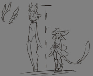 4_ears anthro antlers big_tail biped chart collar collar_only digitigrade duo feathered_wings feathers featureless_crotch female fingers fur grey_background hair height_chart height_comparison height_theme horn larger_anthro larger_female long_tail male male/male multi_ear nude simple_background size_difference smaller_anthro smaller_male standing tail tuft winged_arms wings aserovichbad fyr_(fenrir784) gooddeer avali avian bird deer mammal new_world_deer reindeer 2025 digital_drawing_(artwork) digital_media_(artwork) monochrome sketch