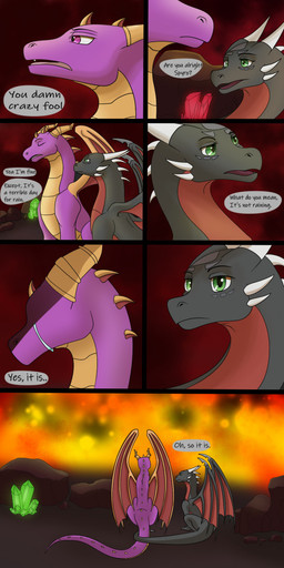 black_body bodily_fluids boulder comforting crying crystal dialogue duo female feral fire green_eyes horn male mourning purple_body purple_eyes rock sad tail tail_wraps tears text wings wraps apollyondragon activision fullmetal_alchemist mythology spyro_the_dragon cynder spyro dragon mythological_creature mythological_scalie scalie 2022 comic digital_drawing_(artwork) digital_media_(artwork) hi_res signature