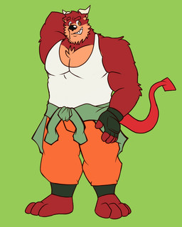 anthro looking_forward male muscular muscular_anthro muscular_male solo standing pork_baozu mythology sonto canid canid_demon canine demon hellhound mammal mythological_canine mythological_creature 4:5