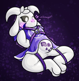 2_toes abstract_background anthro bdsm big_bulge biped blush bondage bound bulge chastity_bulge chastity_device clothed clothing encasement feet harness horn latex null_bulge purple_background simple_background solo toes white_body tuckerboo undertale undertale_(series) asriel_dreemurr_(god_form) boss_monster_(undertale) bovid caprine goat mammal 2024 digital_media_(artwork) hi_res