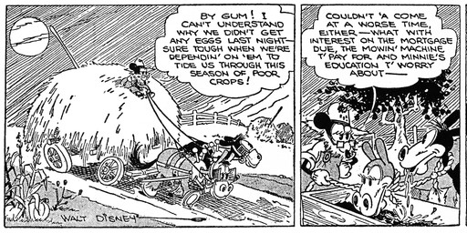 ambiguous_gender anthro beard clothed clothing dialogue egg eyewear facial_hair female feral footwear glasses group hat headgear headwear inside male night outside overalls plant shoes smoking smoking_pipe speech_bubble surprised text tree floyd_gottfredson hardie_gramatky disney public_domain marcus_mouse avian bird chicken equid equine galliform horse mammal mouse murid murine phasianid rodent 1930 20th_century absurd_res ancient_art black_and_white comic english_text hi_res monochrome signature