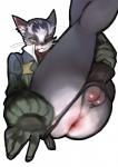 anthro anus backsack balls biped blush butt clothed clothing clothing_pull femboy fur genitals jockstrap legs_up looking_at_viewer lying male panties panty_pull penis presenting simple_background smile solo tongue underwear underwear_pull 2n5 log_horizon nyanta domestic_cat felid feline felis mammal hi_res