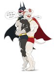 anthro blush bulge cape clothing duo hug hugging_another hugging_from_behind male muscular simple_background white_background zurdomon dc_comics dc_league_of_super-pets krypto_the_superdog ace_the_bat-hound krypto canid canine canis domestic_dog mammal hi_res