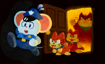 anthro bottomwear clothing fur group hat headgear headwear pants police police_uniform shirt teeth topwear uniform white_body white_fur krakenfinsoup bandai_namco mappy goro_(mappy) mappy_(character) meowkie domestic_cat felid feline felis house_mouse mammal mouse murid murine rodent 2015