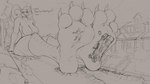 anthro big_feet breasts crush feet female foot_fetish foot_focus large_female macro male male/female nipples outside road size_difference size_play smaller_male stomping stuck_to_foot text cinnahbunn avian bird absurd_res english_text hi_res sketch