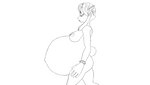 anthro belly big_belly bracelet female hair jewelry long_ears pregnant short_hair solo walking flaminhu lagomorph leporid mammal rabbit animated black_and_white monochrome short_playtime