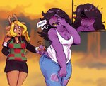 2_horns 5_fingers anthro anthro_on_anthro antlers big_breasts biped black_bottomwear black_clothing black_eyes black_fingernails black_hair black_nails black_shirt black_skirt black_text black_topwear blonde_eyebrows blonde_hair blue_bottomwear blue_clothing blue_jeans blue_pants blurred_background blush blush_lines bodily_fluids bottomwear breasts brown_antlers brown_body brown_ears brown_fur brown_horn buckteeth cleavage clothed clothing collarbone collared_shirt colored_nails cutaway denim denim_bottomwear denim_clothing dress_shirt duo erogenous_tail eyebrows eyelashes female female/female female_anthro fingernails fingers forest freckled_breasts freckled_face freckled_shoulders freckles fur green_clothing green_fingernails green_nails green_sweater green_sweater_vest green_topwear green_vest hair hair_over_eye half-closed_eyes head_turned heart_symbol hearts_around_head hearts_around_text horn interspecies jeans long_hair long_sleeves looking_back medium_breasts moan multicolored_clothing multicolored_sweater multicolored_sweater_vest multicolored_topwear multicolored_vest nails narrowed_eyes nipple_outline non-mammal_breasts open_mouth outside pants pink_nose plant purple_tail purple_tongue red_clothing red_fingernails red_nails red_sweater red_sweater_vest red_tongue red_topwear red_vest sharp_teeth shirt short_tail skirt snout speech_bubble standing sweat sweater sweater_vest sweaty_face tail tail_grab tank_top teeth text thick_thighs tongue topwear torn_bottomwear torn_clothing torn_jeans torn_pants tree two_tone_clothing two_tone_fingernails two_tone_nails two_tone_sweater two_tone_sweater_vest two_tone_topwear two_tone_vest vest white_clothing white_freckles white_shirt white_tank_top white_topwear wide_hips yellow_sclera yellow_teeth currentlytr_ash deltarune undertale_(series) noelle_holiday susie_(deltarune) deer mammal new_world_deer reindeer reptile scalie english_text hi_res