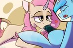 1_horn animal_genitalia animal_penis blue_body blue_hair blush bodily_fluids breath brown_eyes dripping duo equine_genitalia equine_penis eyelashes fellatio female feral feral_on_feral genitals hair heart_symbol horn intraspecies lidded_eyes long_hair male male/female open_mouth oral penile penis penis_in_mouth pink_hair quadruped saliva saliva_drip sex tail tan_body graircleic mythology them's_fightin'_herds fan_character equid equine mammal mythological_creature mythological_equine unicorn 2025 digital_drawing_(artwork) digital_media_(artwork) hi_res