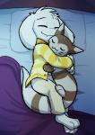 anthro bed brown_body brown_fur cuddling daww duo feral fur furniture happy male multicolored_body multicolored_fur on_bed paws sleeping smile two_tone_body two_tone_fur uwu white_body white_fur yellow_pajamas blitzdrachin conditional_dnp nintendo pokemon undertale undertale_(series) asriel_dreemurr boss_monster_(undertale) bovid caprine furret generation_2_pokemon mammal mustelid pokemon_(species) 2018 absurd_res crossover hi_res