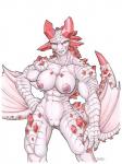 anthro anthrofied breasts claws crystal female gem genitals looking_at_viewer membrane_(anatomy) membranous_wings muscular muscular_anthro muscular_female nipples non-mammal_breasts non-mammal_nipples nude pink_body pink_nipples pink_scales pussy red_eyes rock scales simple_background smile solo tail white_background wings iggi capcom european_mythology monster_hunter mythology basarios dragon flying_wyvern mythological_creature mythological_scalie ruby_basarios scalie western_dragon wyvern 2015 hi_res marker_(artwork) traditional_media_(artwork)