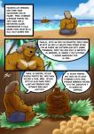 anthro beach bear bongo_(dad) brown_body brown_fur clothed clothing comic dialogue duo father_(lore) father_and_child_(lore) father_and_son_(lore) fur hair hi_res kyllo_(son) male mammal muscular muscular_anthro muscular_male nipples outside parent_(lore) parent_and_child_(lore) parent_and_son_(lore) pecs sea seaside sitting son_(lore) spanish_text text topless translated translation_check water yasser