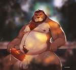 anthro balls belly bodily_fluids erection facial_piercing genital_fluids genitals humanoid_genitalia humanoid_hands humanoid_penis male moobs nipples nose_piercing nose_ring overweight overweight_male penis piercing precum ring_piercing septum_piercing septum_ring sitting solo rovindeer gabriel_(rovindeer) bear mammal 2022 absurd_res hi_res