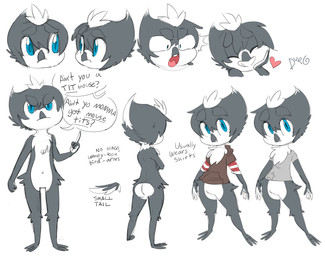 ambiguous_gender anthro asking asking_another black_body blue_eyes bottomless chest_tuft clothed clothing dialogue feathers featureless_crotch grey_body grey_feathers heart_symbol nude open_mouth question shortstack solo species_in_dialogue speech_bubble standing text text_emphasis tuft underline white_body white_feathers yes-no_question durg_(artist) hewitt avian bird indeterminate_species absurd_res digital_media_(artwork) english_text hi_res multiple_images signature