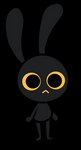 :< ambiguous_gender anthro black_body silly simple_background solo toony transparent_background yellow_sclera gooblie_2 lagomorph leporid mammal rabbit alpha_channel black_and_yellow low_res monochrome