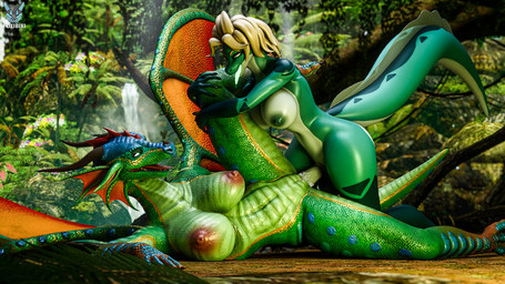 anthro areola balls big_breasts bodily_fluids breast_size_difference breasts butt claws cum cum_in_vagina cum_inside duo erection female female_penetrated forest genital_fluids genitals glistening glistening_areola glistening_arms glistening_body glistening_breasts glistening_nipples glistening_scales glistening_skin glistening_thighs green_body green_eyes gynomorph gynomorph/female gynomorph_penetrating hair horn intersex intersex/female intersex_penetrating jungle leg_glider_position lying lying_on_ground membrane_(anatomy) membranous_wings nipples nude on_ground on_side outside penetration penile penis plant raised_leg scales sex smile spread_legs spreading tail teeth tongue tongue_out tree tropical vaginal vaginal_penetration vulva wings foxibiki da.nilkaz_(modeler) furromantic_(modeler) mythology wings_of_fire cleo_(coast) glory_(furromantic) glory_(wof) aquatic dragon eel fish mythological_creature mythological_scalie rainwing_(wof) scalie 16:9 3d_(artwork) blender_(artwork) blender_cycles_(artwork) digital_media_(artwork) hi_res widescreen