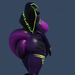 anthro big_breasts big_butt breasts butt butt_focus female green_eyes huge_breasts huge_butt looking_back low-angle_view markings non-mammal_breasts nude rear_view side_boob simple_background snake_hood solo standing thick_thighs wide_hips idsaybucketsofart qhala cobra reptile scalie snake 1:1 3d_(artwork) digital_media_(artwork)