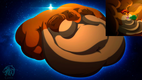 belly big_belly big_butt burping butt cosmic_background huge_belly huge_butt hyper hyper_belly hyper_butt macro male morbidly_obese morbidly_obese_male obese obese_male open_mouth overweight overweight_male godalion disney the_lion_king simba_(the_lion_king) felid lion mammal pantherine 16:9 hi_res widescreen