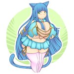 big_breasts blue_hair blush breasts cleavage clothed clothing female green_eyes hair holding_breast huge_breasts midriff navel side_boob smile solo standing tail thick_thighs wide_hips pixiveo myu_(pixiveo) animal_humanoid cat_humanoid felid felid_humanoid feline feline_humanoid humanoid mammal mammal_humanoid 1:1