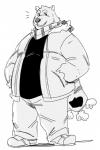 anthro bottomwear clothing male overweight overweight_anthro overweight_male pants scarf shirt simple_background solo topwear white_background cyanroll utau shirane_kan bear mammal polar_bear ursine 2019 monochrome