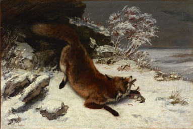 ambiguous_feral ambiguous_gender ass_up blood bodily_fluids death detailed_background duo eating feral fur gore lying on_side outside painterly plant predator/prey quadruped raised_tail severed_body_part severed_leg severed_limb shrub size_difference snow standing tail gustave_courbet public_domain canid canine fox mammal murid murine rat red_fox rodent true_fox 1860 19th_century absurd_res ancient_art hi_res oil_painting_(artwork) painting_(artwork) signature traditional_media_(artwork) traditional_painting_(artwork)