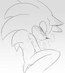 anthro biped blush bodily_fluids breath male shaking sitting solo sweat text sikai sega sonic_the_hedgehog_(series) sonic_the_hedgehog eulipotyphlan hedgehog mammal greyscale japanese_text monochrome