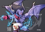 action_pose black_hair clothing electricity fingerless_gloves gloves hair handwear horn male membrane_(anatomy) membranous_wings not_furry pose purple_body purple_skin simple_background solo text wings kotorai tekken devil_kazuya kazuya_mishima demon demon_humanoid humanoid english_text signature