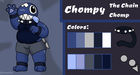 anthro belly chain clothed clothing collar gesture happy leg_scar looking_at_viewer male overweight overweight_anthro overweight_male paws scar sharp_teeth simple_background slightly_chubby smile solo spikes tail teeth text thick_thighs thigh_scar tongue tongue_out waving tunrix_canrio mario_bros nintendo chompy_(tunrix_canrio) chain_chomp humanoid digital_media_(artwork) hi_res model_sheet