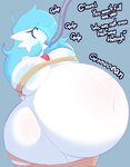 areola belly big_belly big_breasts big_butt black_eyes blue_areola blue_hair breasts butt dialogue female force_feeding forced grey_hose hair hose hose_in_mouth hose_inflation huge_belly huge_breasts huge_butt huge_thighs hyper hyper_belly hyper_butt hyper_thighs inflation one_eye_obstructed simple_background solo sound_effects standing text thick_thighs white_body gardegu nintendo pokemon gardevoir generation_3_pokemon humanoid pokemon_(species) shiny_pokemon hi_res