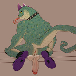 anthro anus balls clothing collar erection facial_piercing footwear footwear_only genitals glans green_body green_scales guiche_piercing looking_at_viewer looking_back looking_back_at_viewer male mostly_nude nose_piercing nose_ring penis piercing pink_anus pink_glans presenting presenting_anus presenting_penis rear_view ring_piercing scales shaft_divide shoes shoes_only sitting solo tail tongue tongue_piercing hermesdidit goat_(movie) modo_olachenko komodo_dragon lizard monitor_lizard reptile scalie absurd_res colored_sketch hi_res sketch