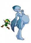 belly big_belly blue_body breasts duo female humor nude pregnant purple_eyes simple_background white_background saburox nintendo ocarina_of_time the_legend_of_zelda link princess_ruto animal_humanoid fish fish_humanoid humanoid marine marine_humanoid zora 2005