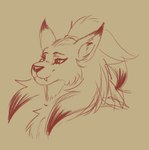 anthro ears_up fangs hair headlight_eyes male ponytail smile solo teeth pillowtummy brutus_(pillowtummy) canid canine mammal 2024 headshot_portrait hi_res portrait sketch