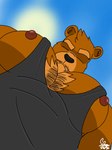 anthro big_pecs body_hair brown_body brown_fur chest_hair clothing fur hair male male_anthro nipples pecs shirt solo tank_top topwear tuft saddragon16_(artist) pec_pov_meme bear mammal 3:4